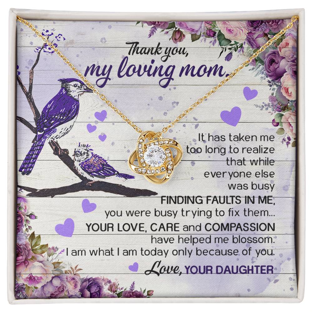 Blue Bird To Mom Love Knot Necklace With Message Card Gift for Mom