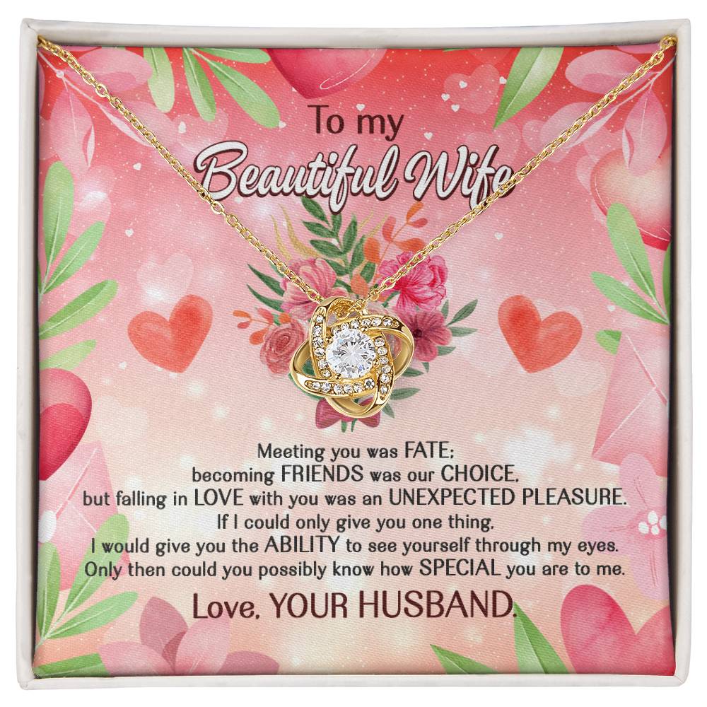 To My Beautiful Wife Love Knot Necklace With Message Card Gift for Wife