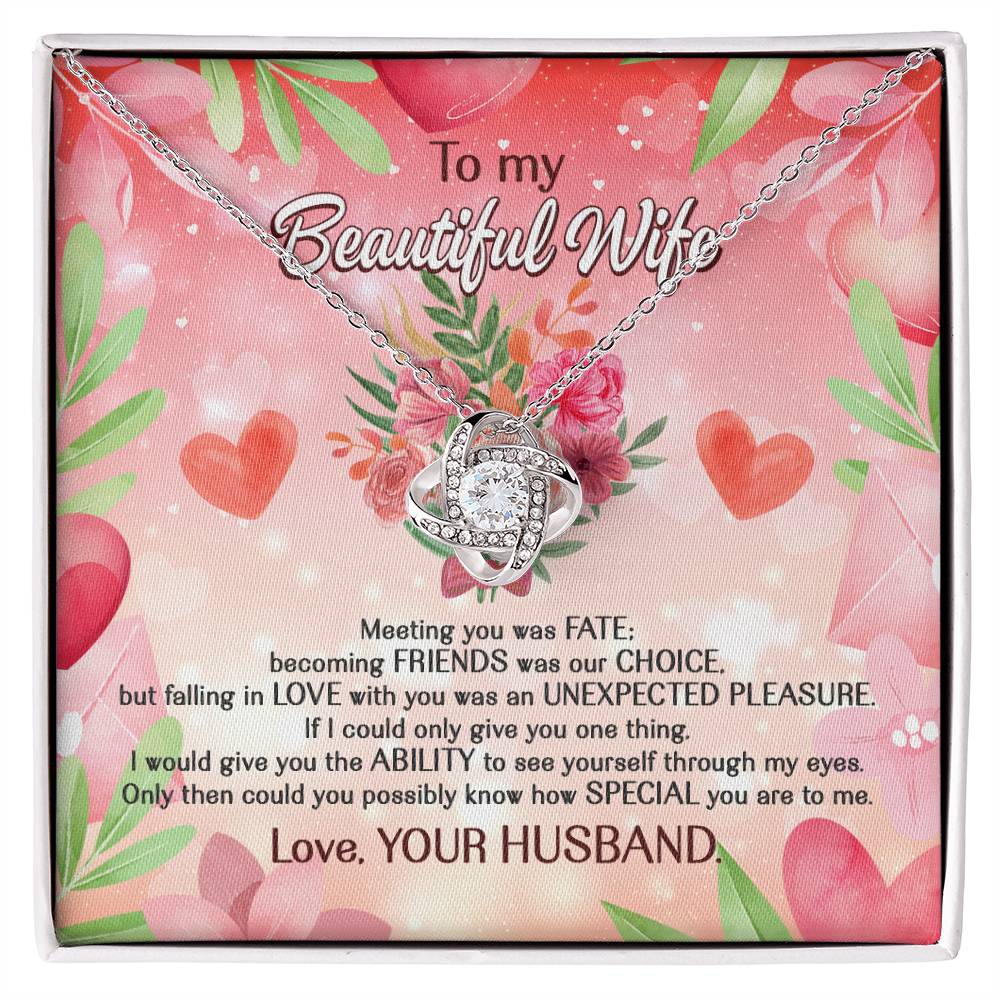 To My Beautiful Wife Love Knot Necklace With Message Card Gift for Wife