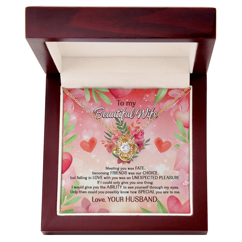 To My Beautiful Wife Love Knot Necklace With Message Card Gift for Wife