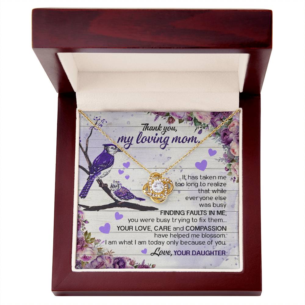 Blue Bird To Mom Love Knot Necklace With Message Card Gift for Mom