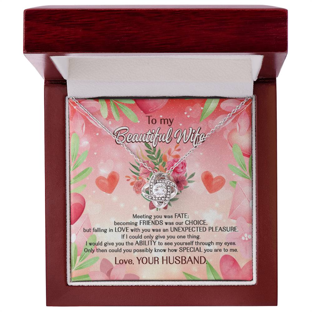 To My Beautiful Wife Love Knot Necklace With Message Card Gift for Wife