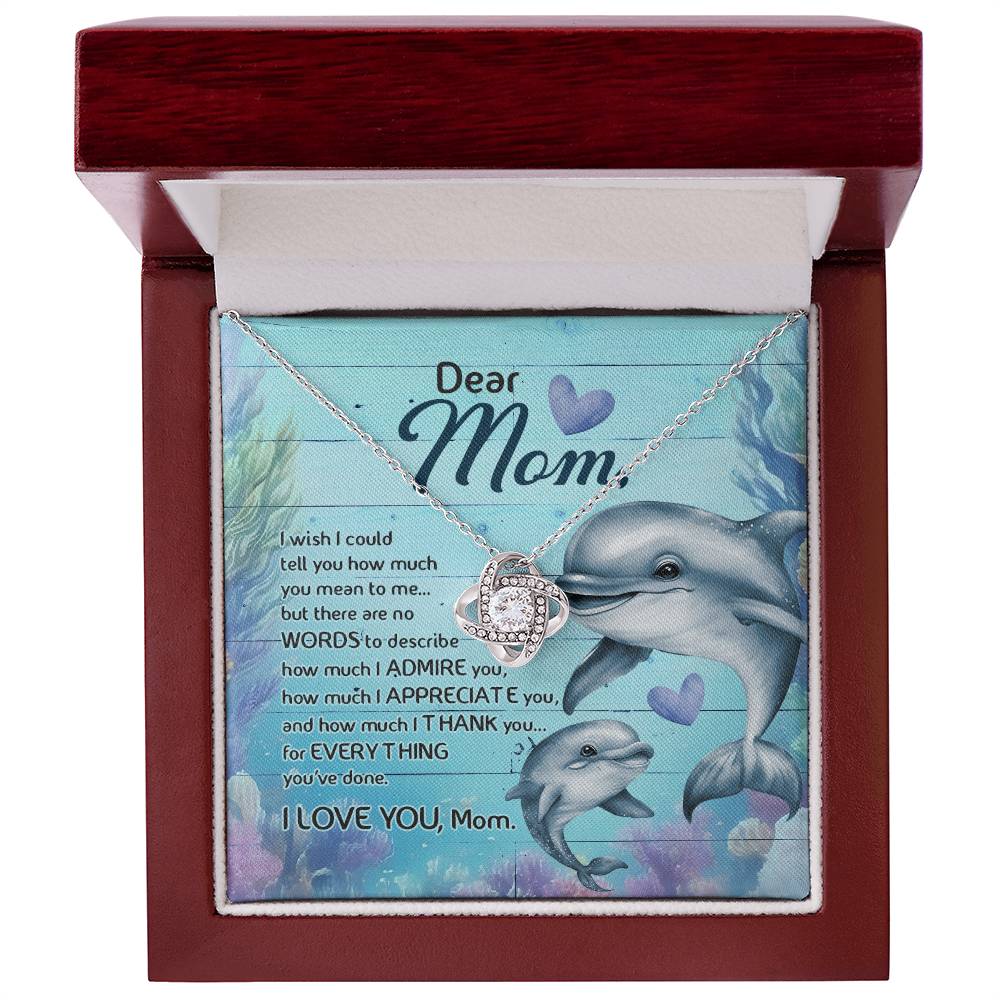 Dolphin Dear Mom  Love Knot Necklace With Message Card Gift for Mom