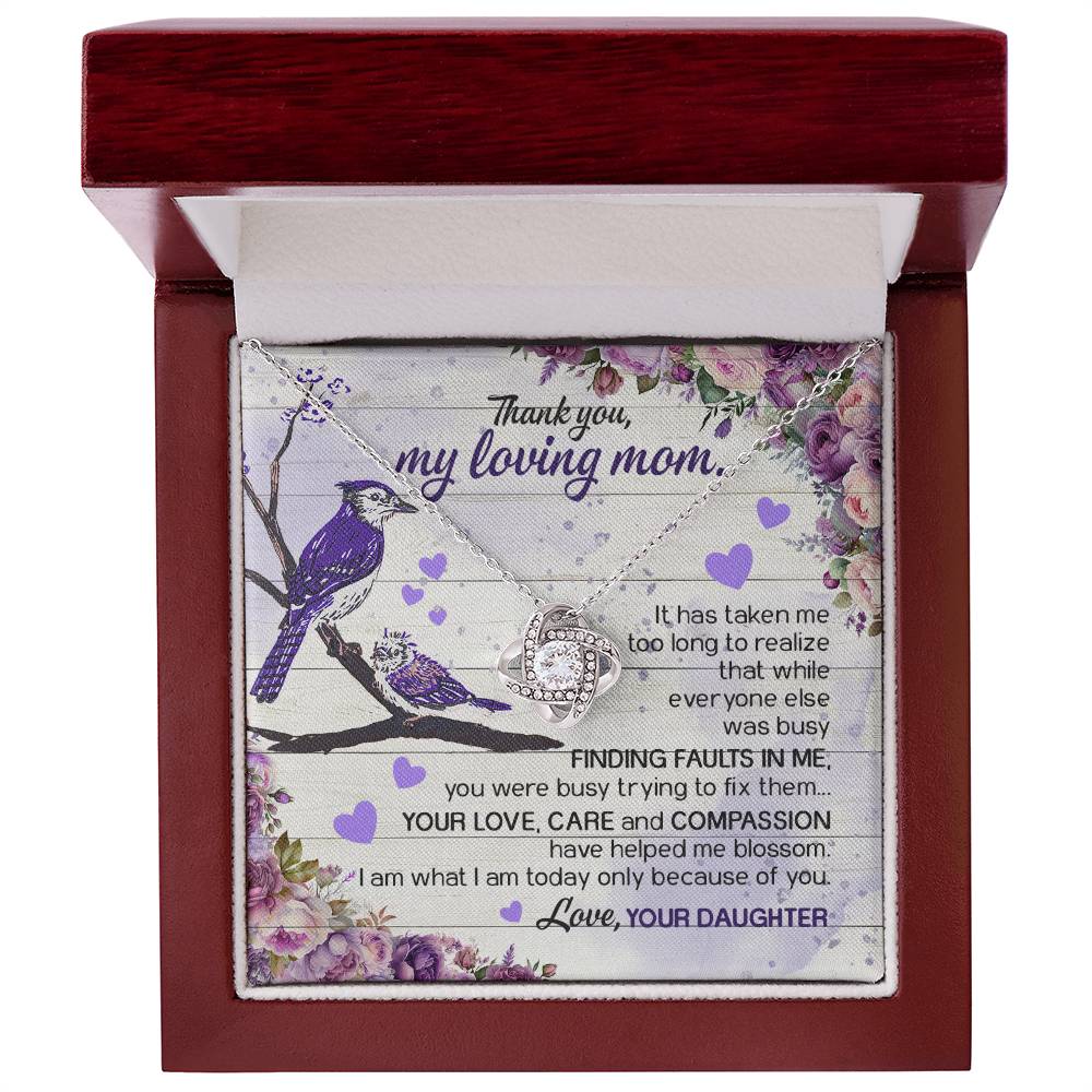 Blue Bird To Mom Love Knot Necklace With Message Card Gift for Mom