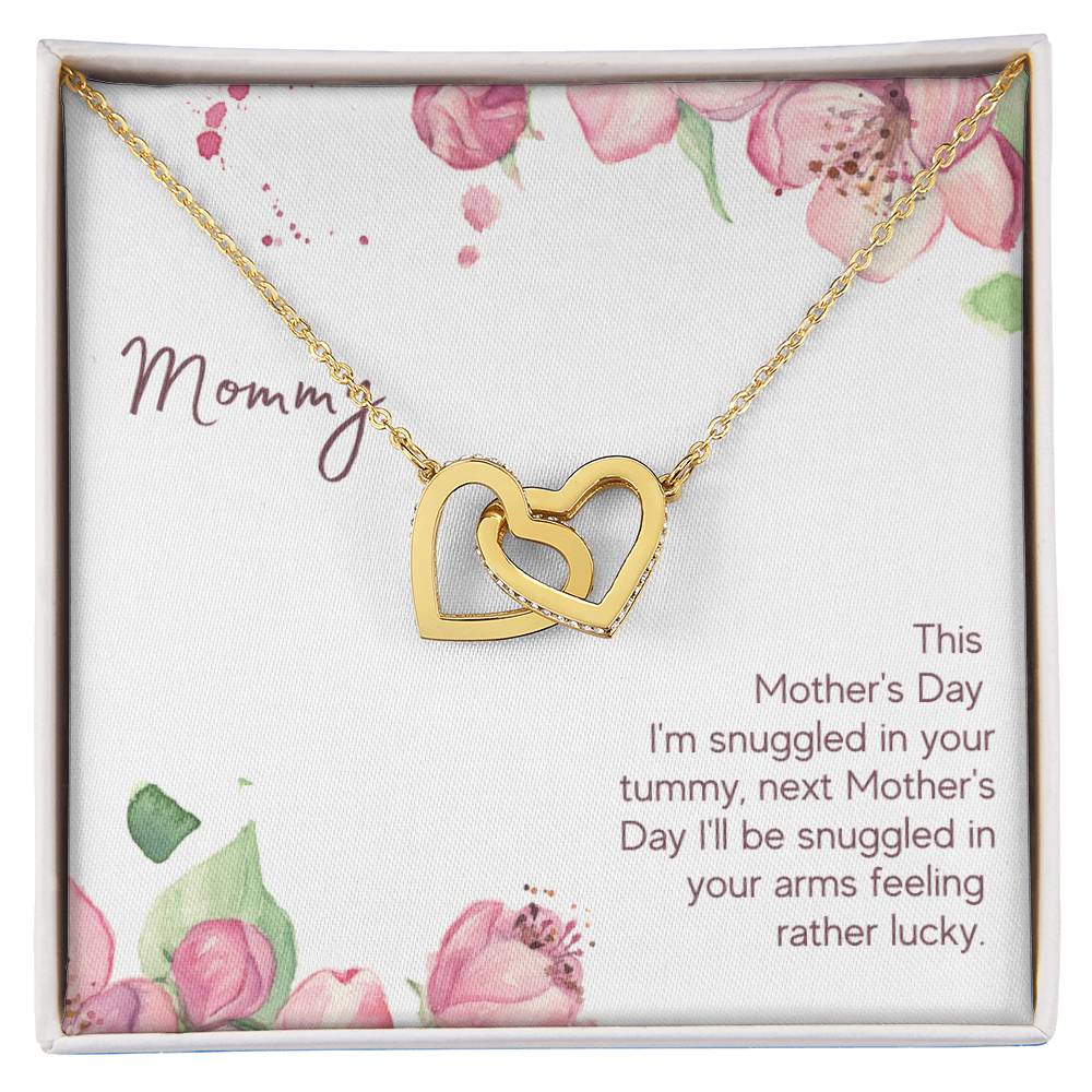 Mommy Snuggled In Your Tummy Interlocking Hearts Necklace