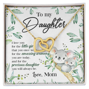 Koala To My Daughter Interlocking Hearts Necklace With Message Card Gift for Daughter