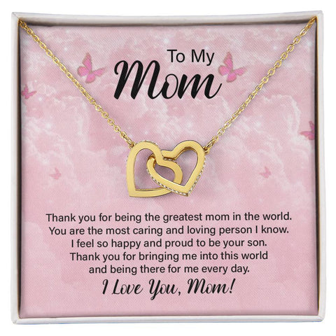 Image of To My Mom Thank You For The Greatest Mom Interlocking Hearts Necklace