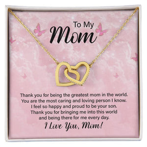 To My Mom Thank You For The Greatest Mom Interlocking Hearts Necklace