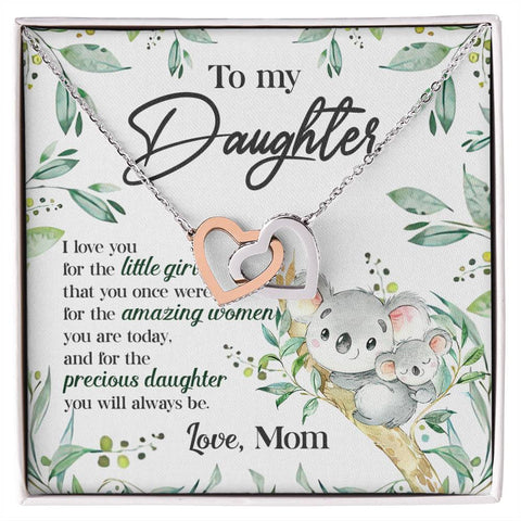 Image of Koala To My Daughter Interlocking Hearts Necklace With Message Card Gift for Daughter