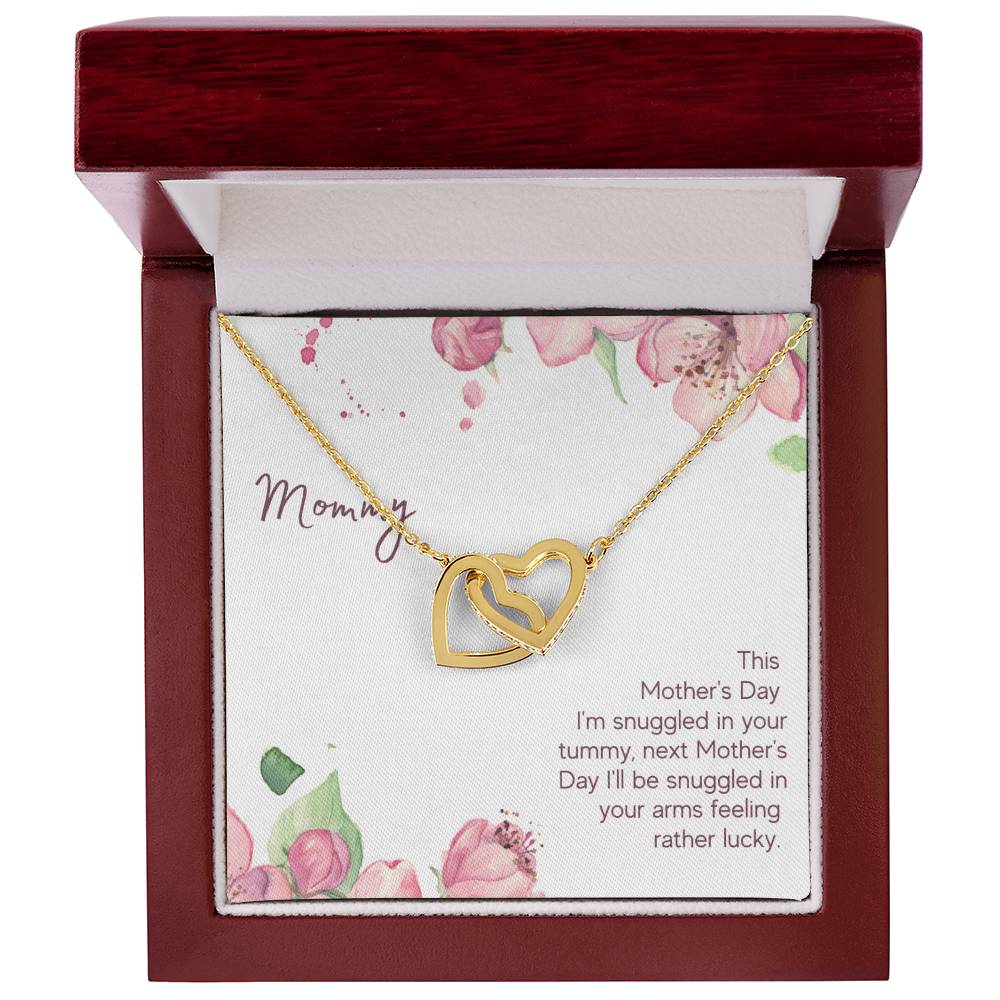 Mommy Snuggled In Your Tummy Interlocking Hearts Necklace