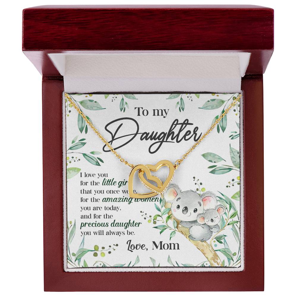 Koala To My Daughter Interlocking Hearts Necklace With Message Card Gift for Daughter