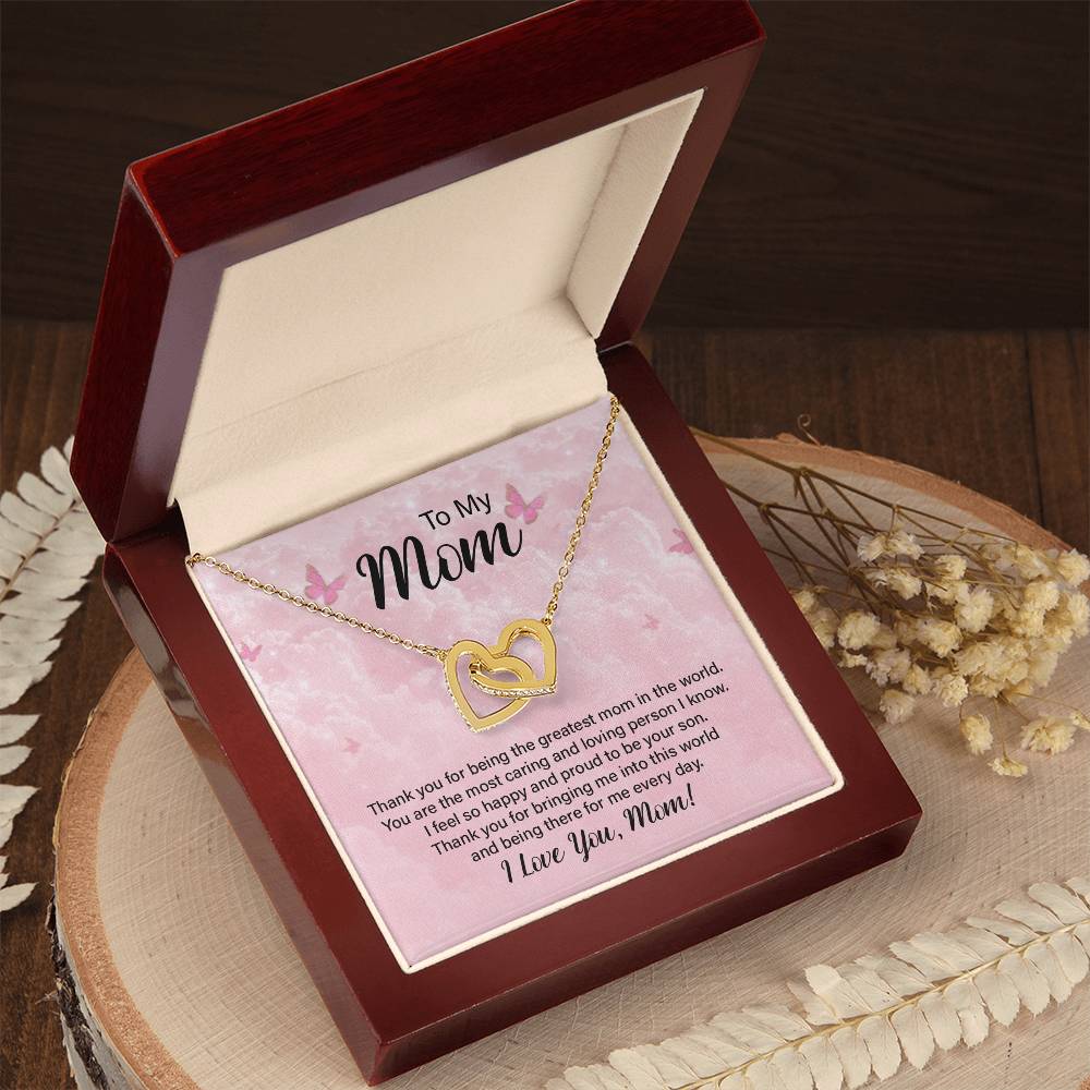 To My Mom Thank You For The Greatest Mom Interlocking Hearts Necklace