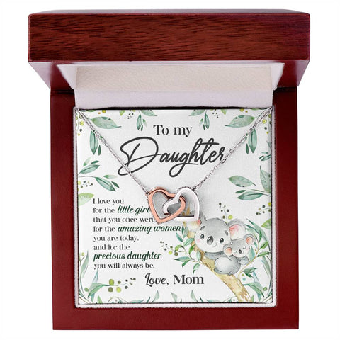 Image of Koala To My Daughter Interlocking Hearts Necklace With Message Card Gift for Daughter