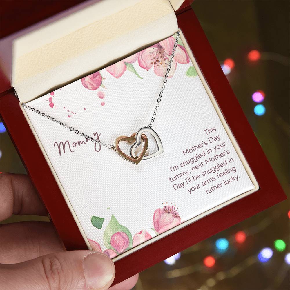 Mommy Snuggled In Your Tummy Interlocking Hearts Necklace