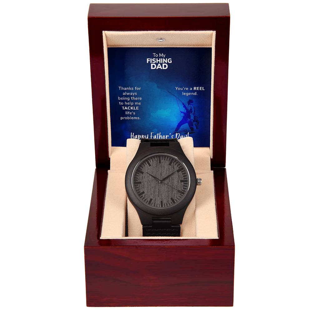 To My Fishing Dad Thanks For Always Being There Happy Father's Day Wooden Watch With Mahogany Box