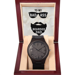 To My Badass Bearded Dad Wooden Watch With Mahogany Box