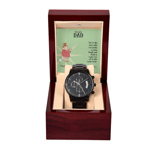 Image of To My Dad You're The Man Who Can Make A Room Laugh And Make A Room Cry All At The Same Time Black Chronograph Watch With Mahogany Box