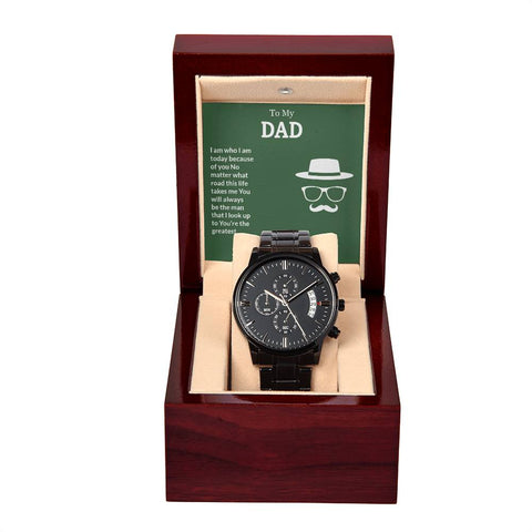 Image of To My Dad You Will Always Be The Man That I Look Up To You're The Greatest I Love You Black Chronograph Watch With Mahogany Box