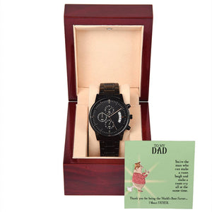 To My Dad You're The Man Who Can Make A Room Laugh And Make A Room Cry All At The Same Time Black Chronograph Watch With Mahogany Box