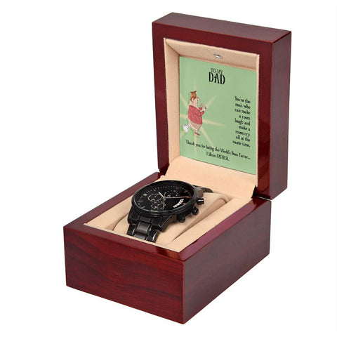 Image of To My Dad You're The Man Who Can Make A Room Laugh And Make A Room Cry All At The Same Time Black Chronograph Watch With Mahogany Box