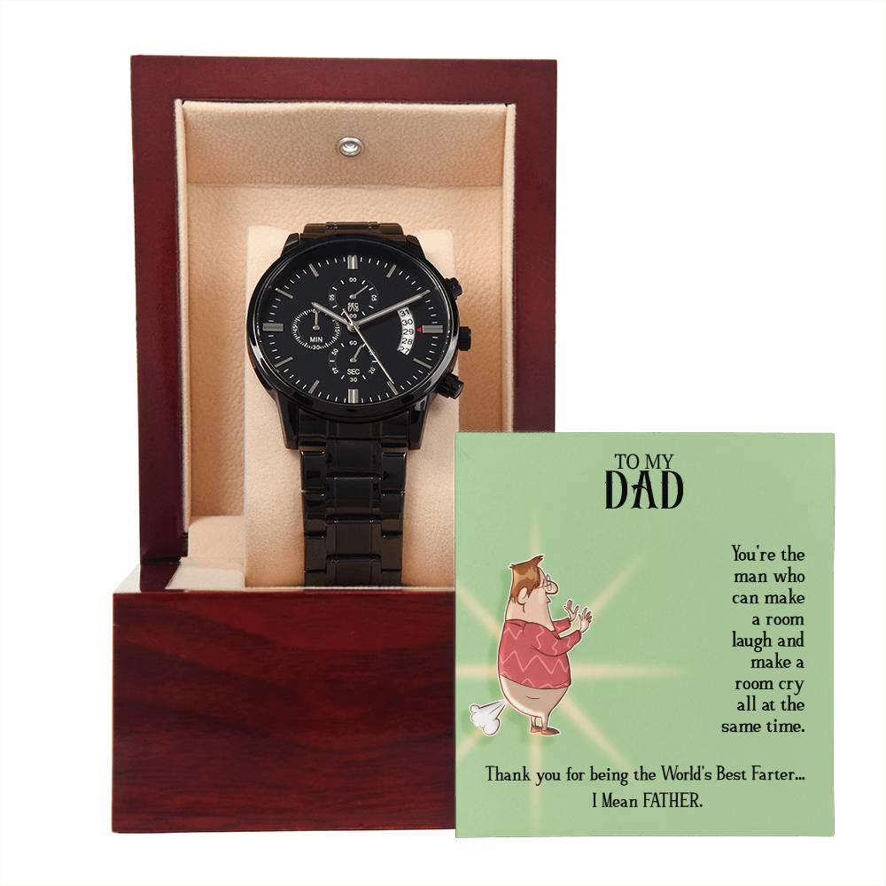 To My Dad You're The Man Who Can Make A Room Laugh And Make A Room Cry All At The Same Time Black Chronograph Watch With Mahogany Box