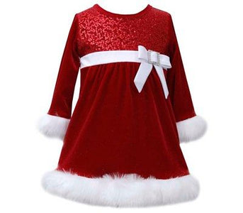Bonnie Jean Little Girls Christmas Sequin Stretch Velvet Santa Dress
