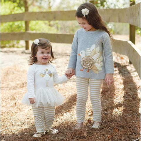 Image of Mud Pie Little Girls Thanksgiving Turkey Tunic Legging Set