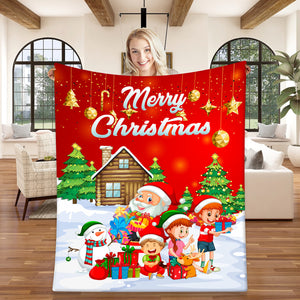 USA Printed Custom Blanket, Merry Christmas Minky Blanket, Sherpa Blanket, Fleece Blanket, Kids Christmas Gift