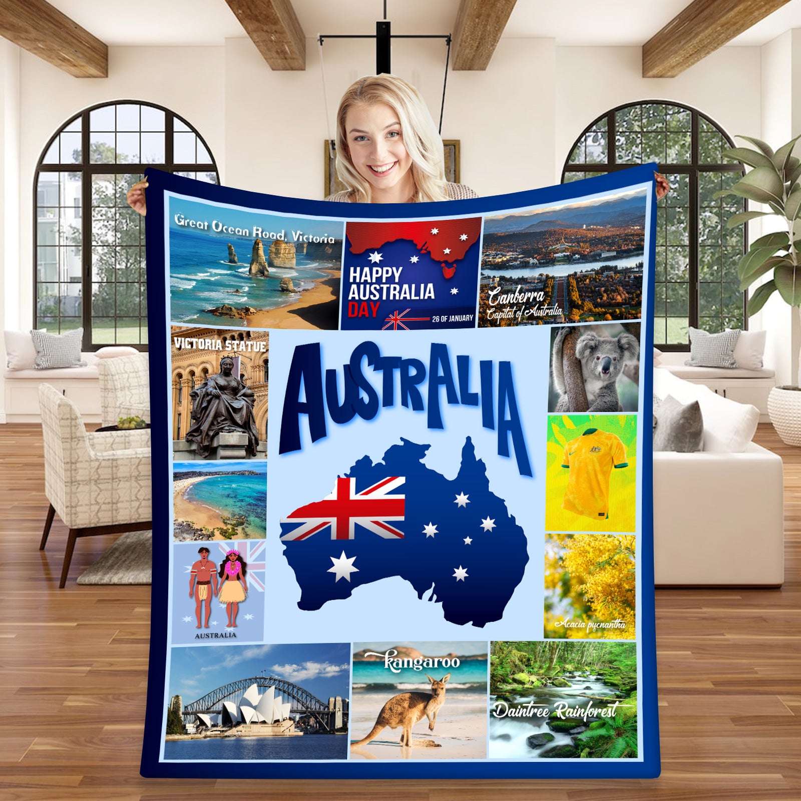 Personalized AUSTRALIA Custom Blanket, Minky Blanket, Fleece Blanket, Sherpa Blanket, Gift for Mom, for Her