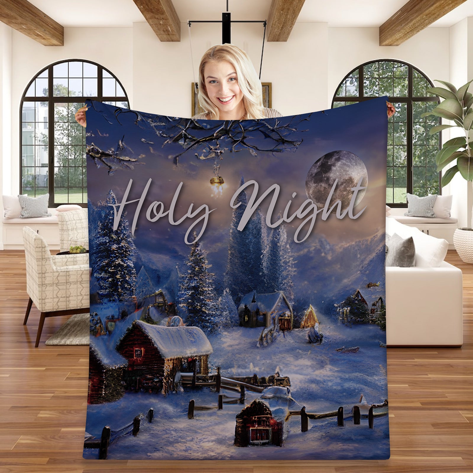 Personalized Holy Night Blanket, Personalized Blanket, Christmas Blanket, Sherpa Blanket, Fleece Blanket, Christmas Gift