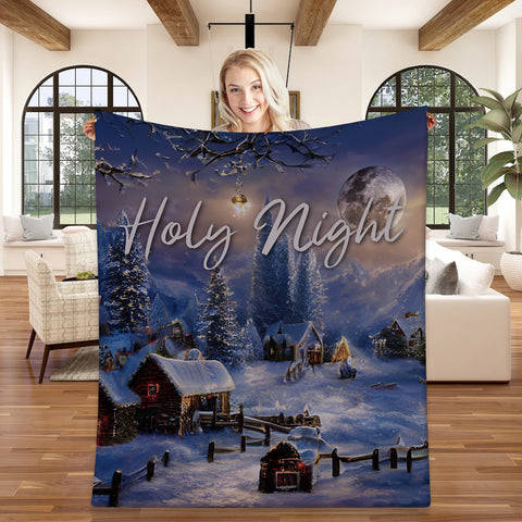 Image of USA Printed Custom Blanket, Holy Night Blanket, Personalized Blanket, Christmas Blanket, Sherpa Blanket, Fleece Blanket, Christmas Gift