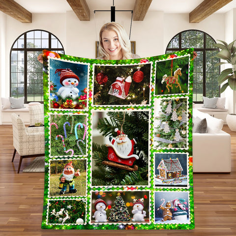 Image of Personalized Christmas Holiday Postage Stamp Blanket, Christmas Blanket, Christmas Santa Snowman Blanket, Christmas Gift