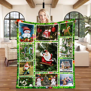 Personalized Christmas Holiday Postage Stamp Blanket, Christmas Blanket, Christmas Santa Snowman Blanket, Christmas Gift