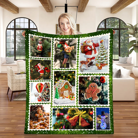 Image of Personalized Christmas Holiday Postage Stamp Blanket, Christmas Gingerbread Blanket, Christmas Gift