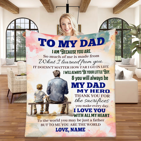 Image of USA Printed Custom Blanket, To My Dad Blanket, Personalized Blanket, Message Blanket, Father's Day Blanket, Gift for Dad, Gift from Son