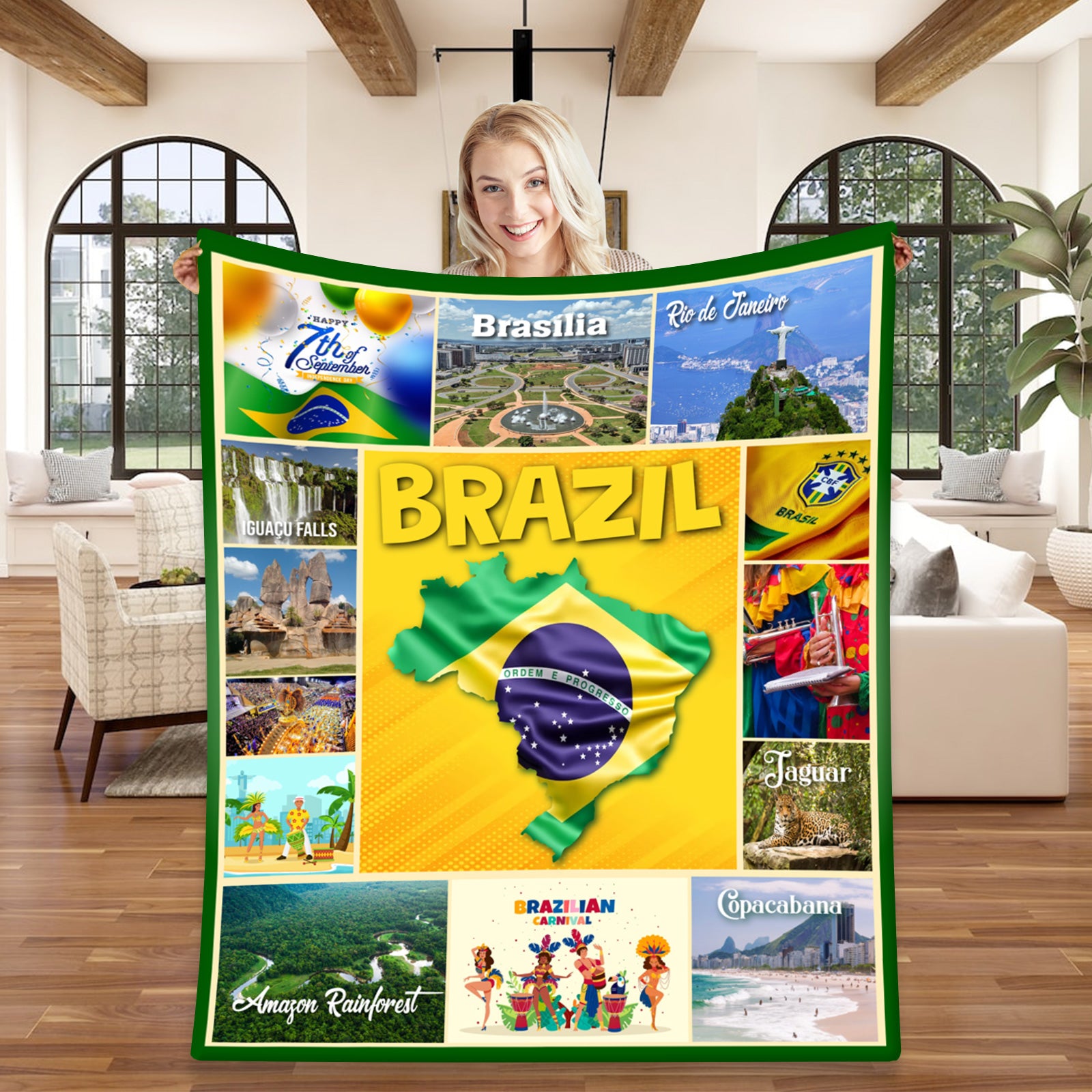 Personalized BRAZIL Custom Blanket, Minky Blanket, Fleece Blanket, Sherpa Blanket, Gift for Mom, Dad
