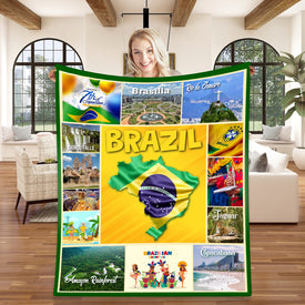 Personalized BRAZIL Custom Blanket, Minky Blanket, Fleece Blanket, Sherpa Blanket, Gift for Mom, Dad