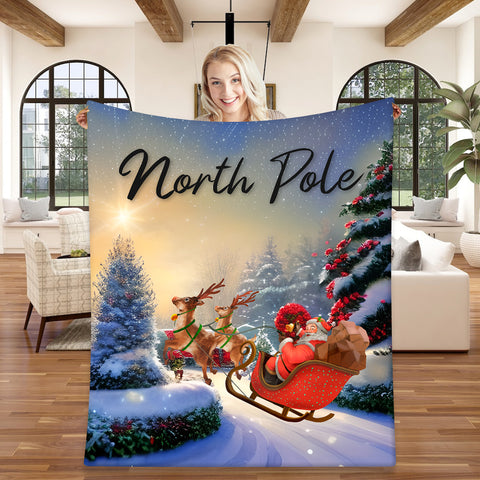 Image of Personalized North Pole Blanket, Personalized Blanket, Christmas Blanket, Sherpa Blanket, Fleece Blanket, Christmas Gift