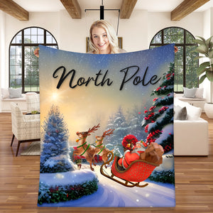 USA Printed Custom Blanket, North Pole Blanket, Personalized Blanket, Christmas Blanket, Sherpa Blanket, Fleece Blanket, Christmas Gift