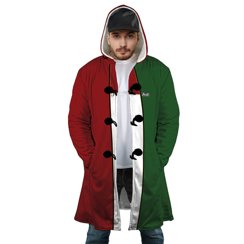 Image of Personalized Hooded Cloak Coat, Red Green White Christmas Color Block Hooded Cloak Coats