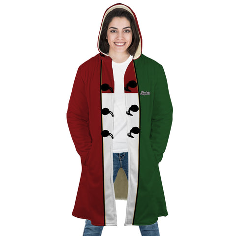 Image of Personalized Hooded Cloak Coat, Red Green White Christmas Color Block Hooded Cloak Coats