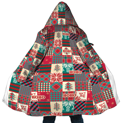 Image of Personalized Hooded Cloak Coat, Santa's Coat Christmas Pattern Patchwork Custom Name Hooded Cloak Coats