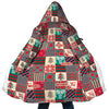 Personalized Hooded Cloak Coat, Santa's Coat Christmas Pattern Patchwork Custom Name Hooded Cloak Coats