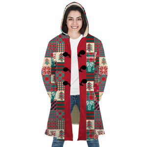 Personalized Hooded Cloak Coat, Santa's Coat Christmas Pattern Patchwork Custom Name Hooded Cloak Coats