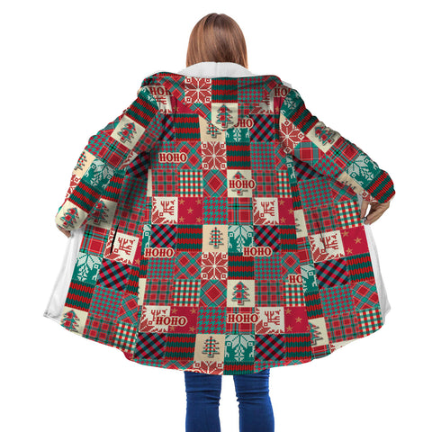 Image of Personalized Hooded Cloak Coat, Santa's Coat Christmas Pattern Patchwork Custom Name Hooded Cloak Coats