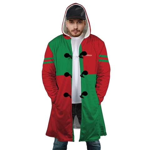 Image of Personalized Hooded Cloak Coat, Red and Green Christmas Color Block Hooded Cloak Coats