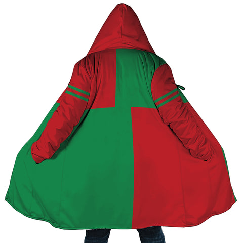 Image of Personalized Hooded Cloak Coat, Red and Green Christmas Color Block Hooded Cloak Coats