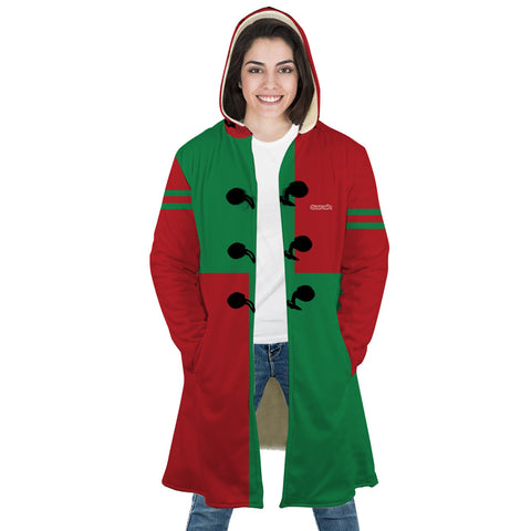 Image of Personalized Hooded Cloak Coat, Red and Green Christmas Color Block Hooded Cloak Coats