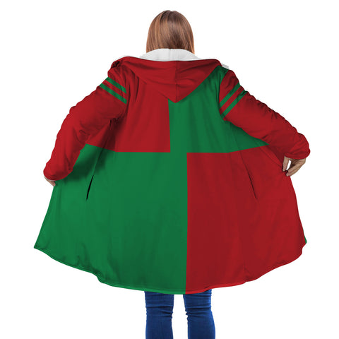 Image of Personalized Hooded Cloak Coat, Red and Green Christmas Color Block Hooded Cloak Coats