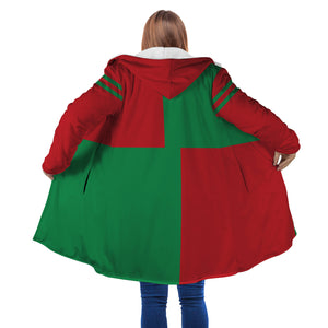 Personalized Hooded Cloak Coat, Red and Green Christmas Color Block Hooded Cloak Coats